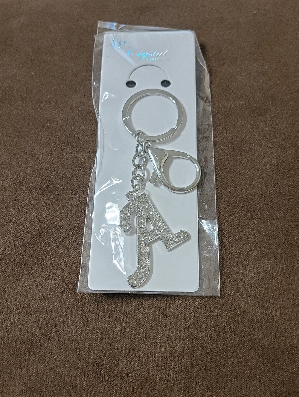 Rhinestone Letter 'A' Silver Keychain